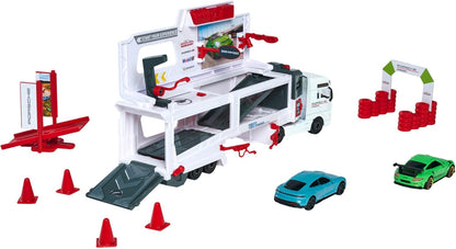 Majorette Porsche Experience Playset Man TGX Truck and 2 Cars 911 GT3 Taycan