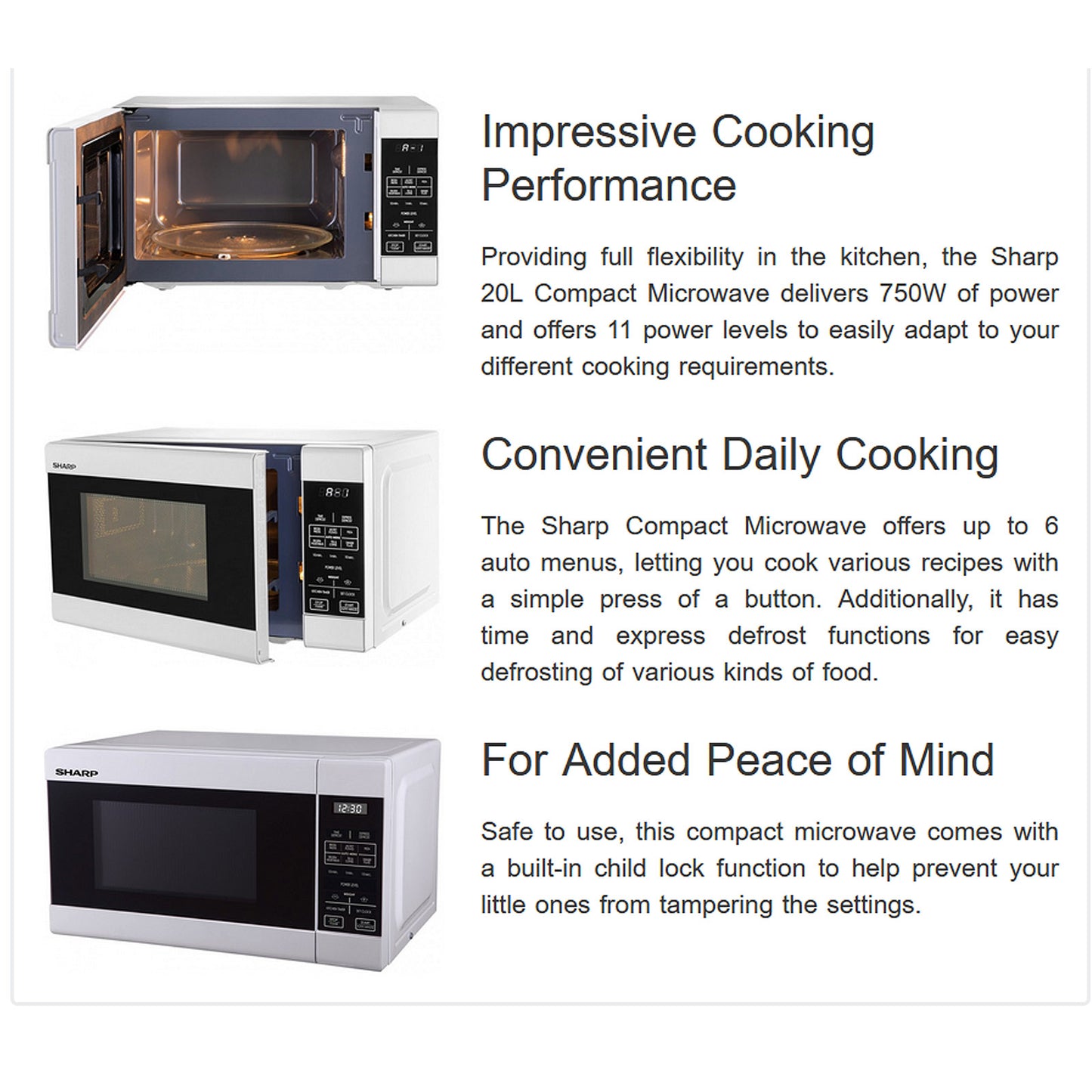 Sharp 20L Compact Inverter Microwave Oven 750w R211DW White