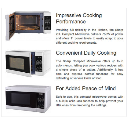 Sharp 20L Compact Inverter Microwave Oven 750w R211DW White