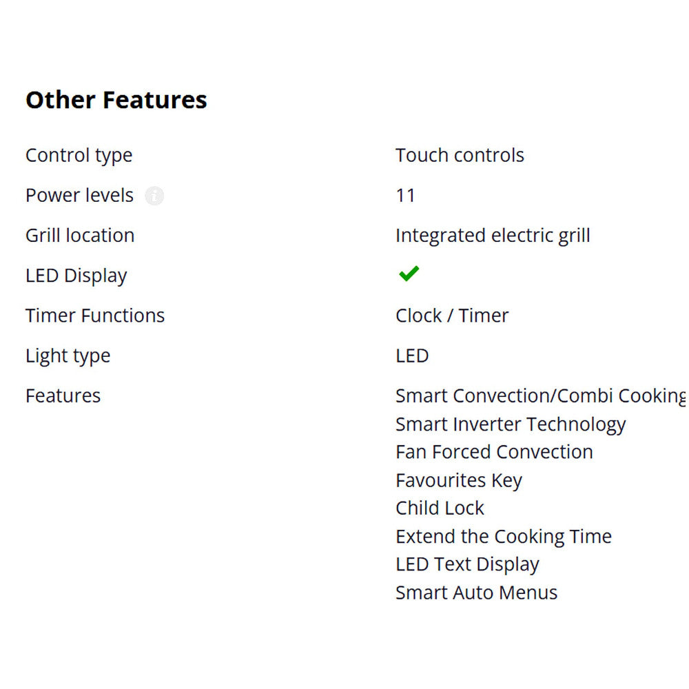 List of features with checkboxes on a white background