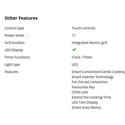 List of features with checkboxes on a white background