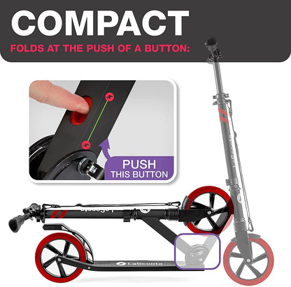 Special ! Lascoota Pulse Kick Push Commuter Scooter Teen Adult Black & Red