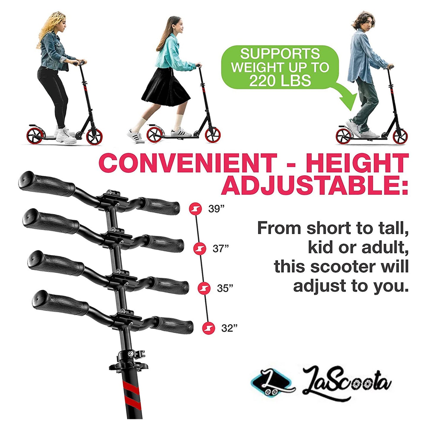 Special ! Lascoota Pulse Kick Push Commuter Scooter Teen Adult Black & Red
