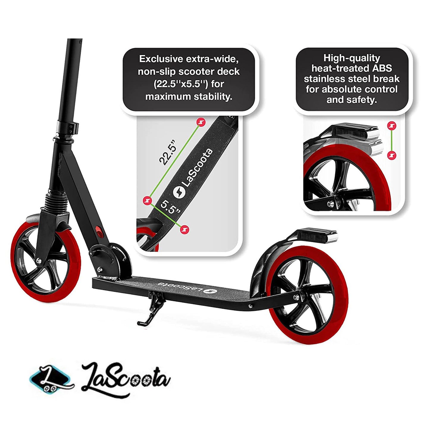 Special ! Lascoota Pulse Kick Push Commuter Scooter Teen Adult Black & Red