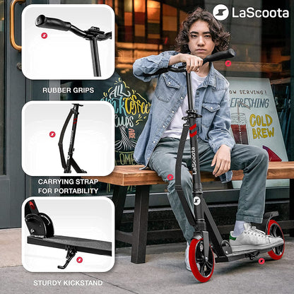 Special ! Lascoota Pulse Kick Push Commuter Scooter Teen Adult Black & Red
