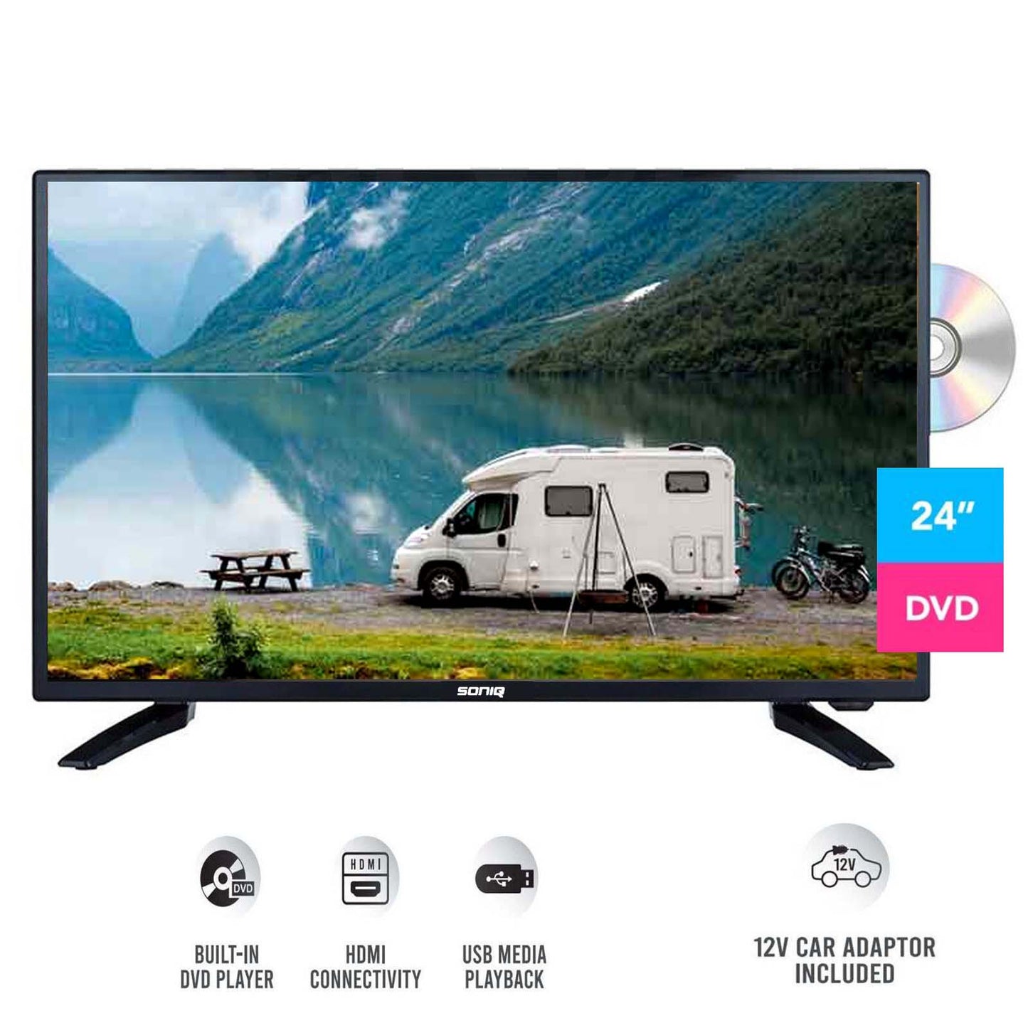New 24 inch Digital HD LED LCD TV DVD Player Combo 12v 240v Caravan Home RV