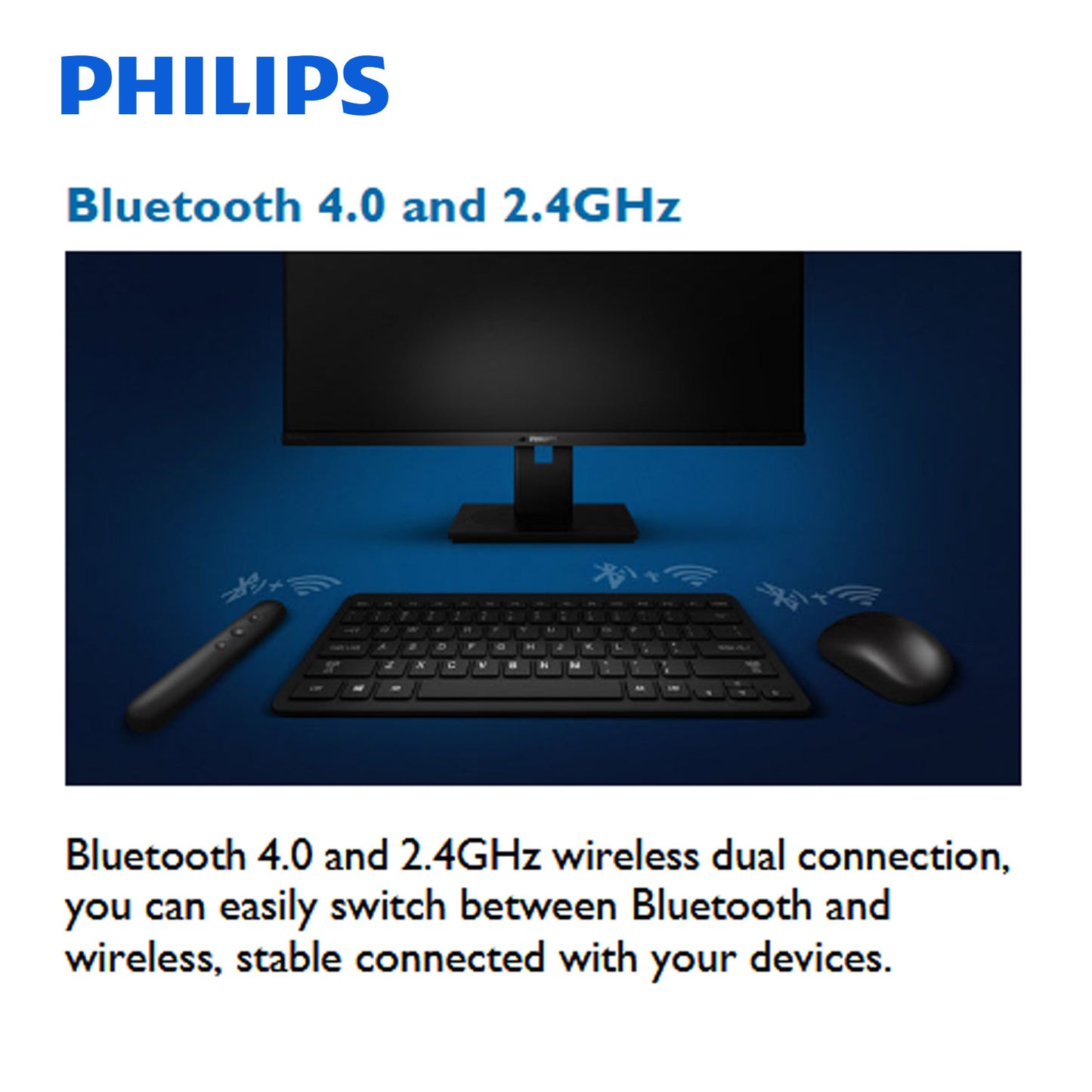 Philips Compact Wireless Keyboard Bluetooth 2.4Ghz Tablet Phone PC TV Multi Device SPK6624