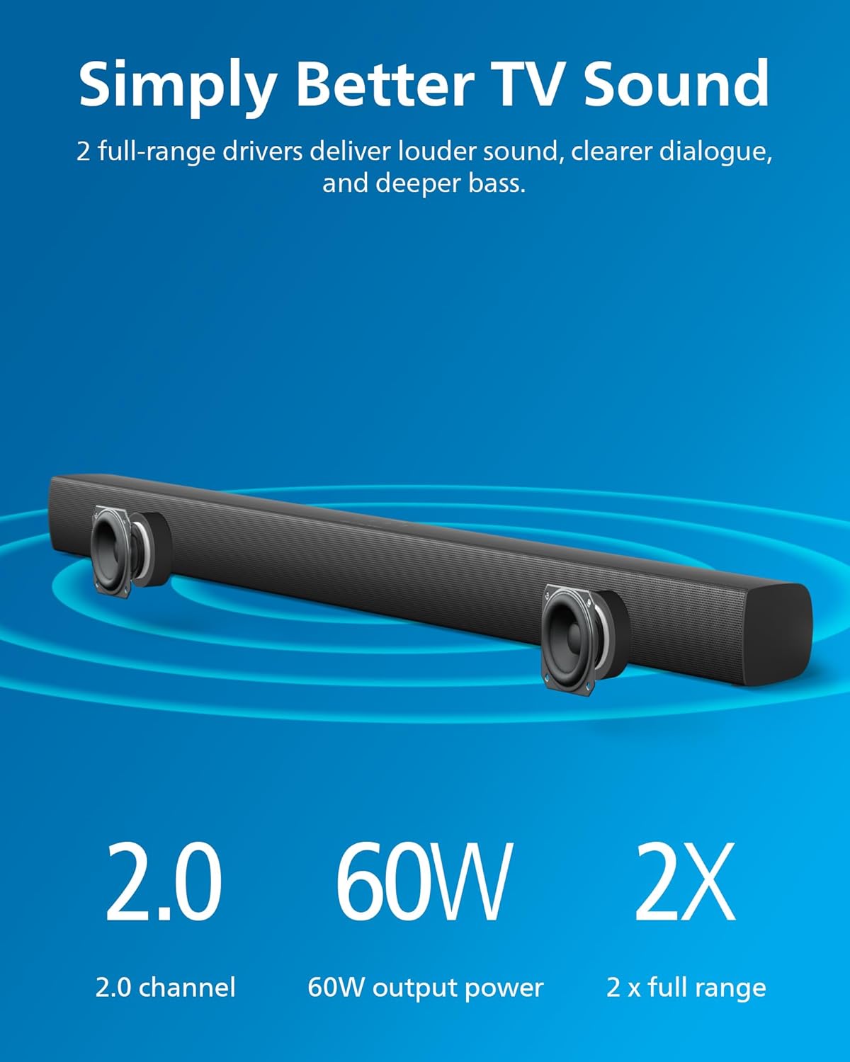 Philips 2.0 Sound Bar 60w TV Bluetooth HDMI ARC Wall Mountable 110cm TAB4208 /98