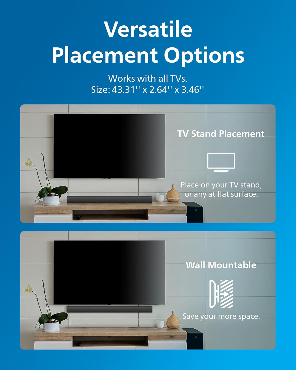 Philips 2.0 Sound Bar 60w TV Bluetooth HDMI ARC Wall Mountable 110cm TAB4208 /98