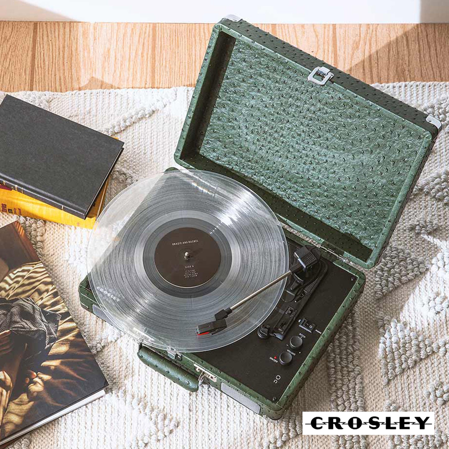 Speical Offer - Crosley Cruiser Plus Bluetooth Turntable Retro Briefcase Style Ostrich Green