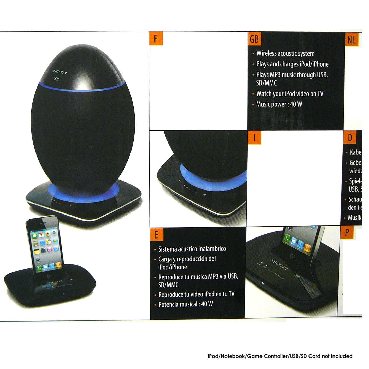 Special Clearance ! Scott 2.4Ghz Wireless OVE Speaker System USB SD Bluetooth 20w RMS