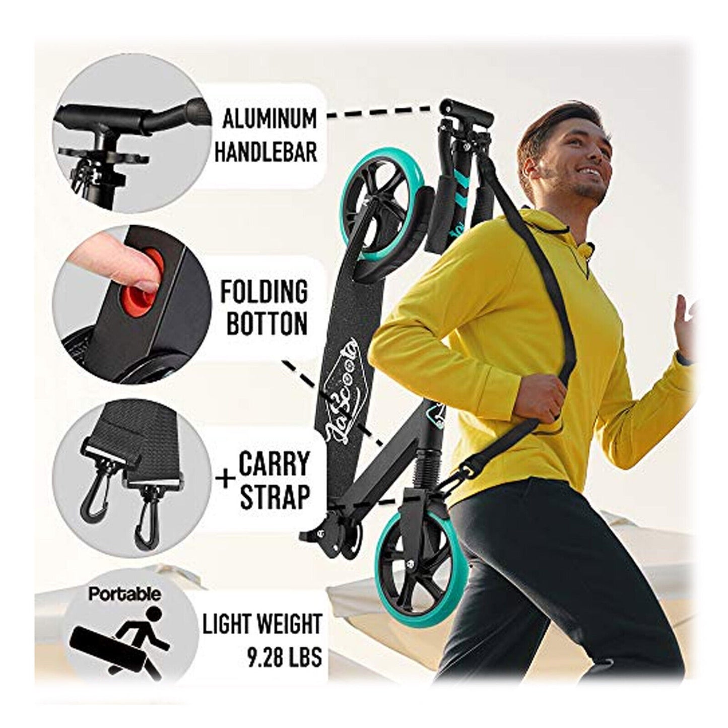 Special ! Lascoota Pulse Kick Push Commuter Scooter Teen Adult Black & Red