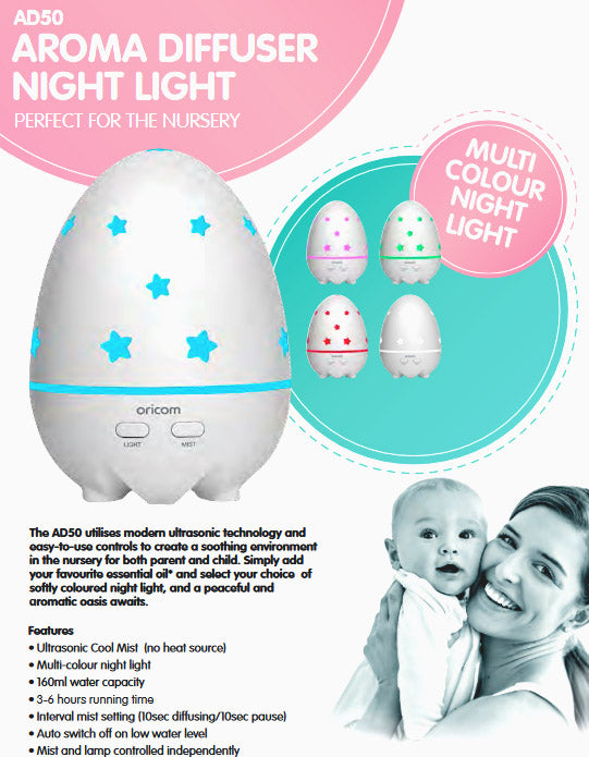 Special Offer - Oricom Aroma Diffuser Humidifier & Night Light Baby Kids Room AD50