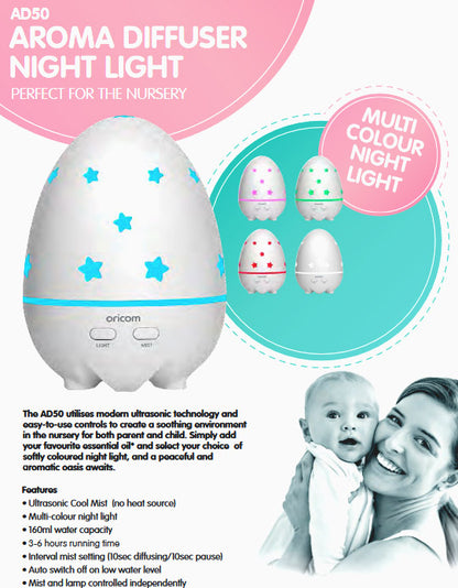 Special Offer - Oricom Aroma Diffuser Humidifier & Night Light Baby Kids Room AD50